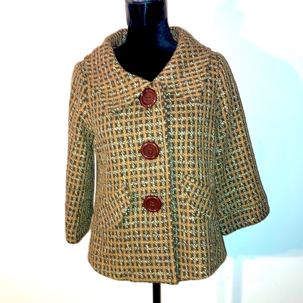 Whish | Women’s Brown Short Wool Jacket/Blazer w/ 3/4 Sleeves- Size Medium